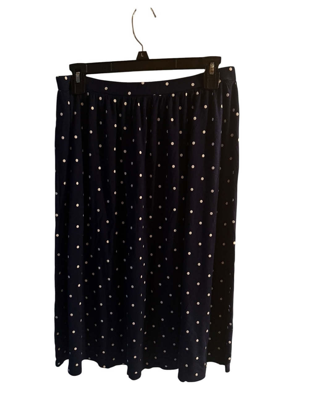 Navy and White Polka Dot A-Line Midi Skirt 100% Rayon by Coldwater Creek